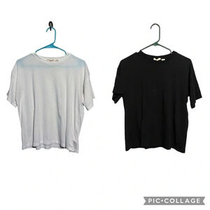 Christian Siriano Lot Of 2 Black White Pima Cotton Crew Neck Tee Women's Small